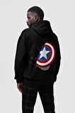 Kaptan Amerika Tasarım Kalkan Baskılı Unisex Oversize Yenilmezler Hoodie