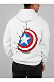 Kaptan Amerika Tasarım Kalkan Baskılı Unisex Oversize Yenilmezler Hoodie