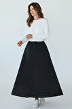 KADIN BELİ LASTİKLİ YANLARDAN DİVET DETAYLI KALIN KIŞLIK ETEK