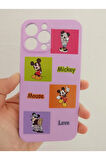 İPhone 13 Pro Max Uyumlu Mickey Mouse Tasarım Telefon Boyun Askılı Set Kılıf