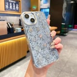 İphone 13 / 14 uyumlu Sim Parçacıklı Işıltılı Lüks Krom Kamera Çerçeveli Premium Sert Slikon  Kılıf