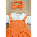 Kız Bebek Ve Çocuk Müslin Bandanalı Kısa Kol Gömlekli Elbise