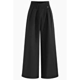 X Nurbeli Asimetrik Tasarımlı Düğme Kapamalı Palazzo Pantolon