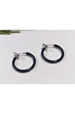 Çelik Siyah Renk Yaylı Sıkıştırmalı Halka Küpe, Kararma Yapmaz, 2 Li Set, 12 Mm