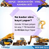 Uzaktan İzlemeli 4 Kameralı Ekskavatör Dozer Greyder Vinç Kepçe 1 TB Harddisk Kamera Seti