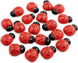 Yapışkanlı Uğur Böceği Ahşap Dekorasyon Süsleri Büyük 25'Li