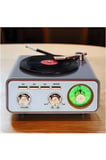 Metalik Nostaljik Tasarım Plak Çalar Görünümlü Radyolu Bluetooth Hoparlör Retro Müzik Plak