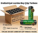 Günflex Endüstriyel Jumbo Boy Siyah Çöp Torbası, 20 Paket (Toplam 200 Adet Poşet), – 80X110 Cm, 300 Gr, Dayanıklı