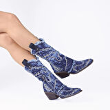 JEANOLOG KOVBOY ÇİZME YAZLIK NAKIŞ İŞLEMELİ J352