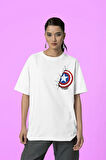 Kaptan Amerika Kalkanı Baskılı Unisex Tişört, Oversize Marvel Kahraman Tişört