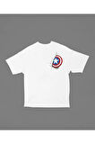 Kaptan Amerika Kalkanı Baskılı Unisex Tişört, Oversize Marvel Kahraman Tişört