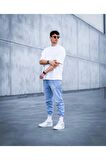 Beyaz Kenarlar Japonca Yazı Baskılı Oversize Tshirt