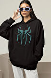 Örümcek Adam Logo Baskılı Unisex Oversize Hoodie