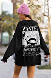 Wanted Monkey D. Luffy Baskılı Unisex Oversize Anime Sweatshirt