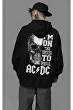 Müzik Grubu Baskılı Unisex Oversize AC DC Hoodie