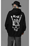 Rock Metal Müzik Grubu Baskılı Unisex Oversize AC DC Hoodie