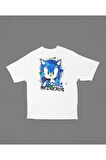 Sonic The Hedgehog Baskılı Unisex Tişört, Oversize Çizgi Film Tişört