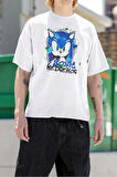 Sonic The Hedgehog Baskılı Unisex Tişört, Oversize Çizgi Film Tişört