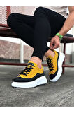 J507 Bağcıklı Ortopedik Taban Erkek Sneaker Günlük Ayakkabı BT Sarı/Siyah