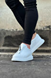 J010 Bağcıksız Fermuarlı Ortopedik Taban Erkek Sneaker Günlük Ayakkabı BT Beyaz