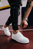 J077 Bağcıklı Ortopedik Taban Erkek Günlük Sneaker Spor Ayakkabı BT Beyaz