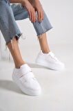 VENEDIK Bağcıksız Cırtlı 2 Bantlı Ortopedik Taban Kadın Sneaker Günlük Ayakkabı BT Beyaz