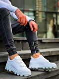 J056 Bağcıklı Ortopedik Taban Günlük Cilt Erkek Spor Sneaker Ayakkabı BT Beyaz