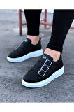 J050 Bağcıksız 3 Bant Tokalı Ortopedik Taban Erkek Sneaker Günlük Ayakkabı BT Siyah