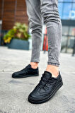 J040 C-Rey Ortopedik Taban Günlük Cilt Erkek Sneaker Spor Ayakkabı CST Siyah