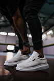J042 Bağcıklı Ortopedik Taban Erkek Günlük Sneaker Spor Ayakkabı BT Beyaz
