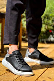 J-X500 Bağcıklı Ortopedik Taban Günlük Erkek Spor Sneaker Ayakkabı BT Siyah/Gümüş