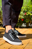 J110 Bağcıklı Ortopedik Taban Triko Erkek Spor Sneaker Ayakkabı BT Siyah