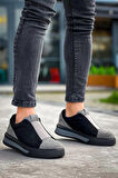 J007 Bağcıksız Lastikli Ortopedik Taban Tek Bant Süet Erkek Spor Sneaker Ayakkabı ST Siyah/Gri