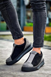 J007 Bağcıksız Lastikli Ortopedik Taban Tek Bant Süet Erkek Spor Sneaker Ayakkabı ST Siyah/Gri