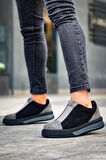 J007 Bağcıksız Lastikli Ortopedik Taban Tek Bant Süet Erkek Spor Sneaker Ayakkabı ST Siyah/Gri