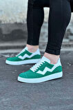 J160 Bağcıklı Ortopedik Taban Süet Erkek Sneaker Günlük Ayakkabı BT Yeşil/Beyaz