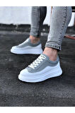 J507 Bağcıklı Ortopedik Taban Erkek Sneaker Günlük Ayakkabı BT Gri/Beyaz