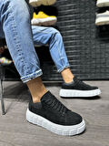 J144 Bağcıklı Ortopedik Taban Erkek Günlük Süet Sneaker Spor Ayakkabı BT Siyah