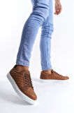 J166 Prestige Bağcıklı Cilt Kapitone Desenli Erkek Günlük Sneaker Ayakkabı BT Taba