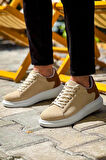 J-X500 Bağcıklı Ortopedik Taban Günlük Süet Erkek Spor Sneaker Ayakkabı BT Bej/Taba