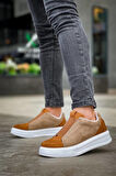 J007 Bağcıksız Lastikli Ortopedik Taban Tek Bant Süet Erkek Spor Sneaker Ayakkabı BT Vizon/Taba