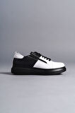 J155 Warrior Bağcıklı ve Fermuarlı Cilt Erkek Günlük Sneaker Ayakkabı ST Siyah/Beyaz