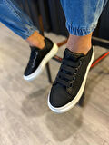 J521 Bağcıksız Lastikli 4 Bantlı Ortopedik Taban Erkek Günlük Sneaker Spor Ayakkabı BT Siyah