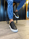 J521 Bağcıksız Lastikli 4 Bantlı Ortopedik Taban Erkek Günlük Sneaker Spor Ayakkabı BT Siyah