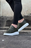J023 Bağcıksız Lastikli Ortopedik Taban Erkek Sneaker Günlük Ayakkabı BT Haki