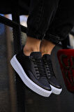 J017 Pyramid Ortopedik Taban Günlük Cilt Erkek Sneaker Spor Ayakkabı CBT Siyah