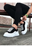 J507 Bağcıklı Ortopedik Taban Erkek Sneaker Günlük Ayakkabı BT Siyah/Beyaz