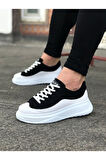J507 Bağcıklı Ortopedik Taban Erkek Sneaker Günlük Ayakkabı BT Siyah/Beyaz