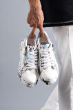 J02 Bağcıklı Timsah Desenli Mavi Baskılı Ortopedik Taban Erkek Spor Sneaker Ayakkabı BT Beyaz
