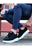 J028 Bağcıklı Ortopedik Taban Erkek Sneaker Günlük Ayakkabı BT Siyah